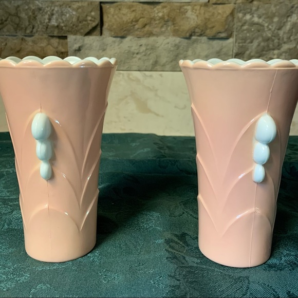 Vintage Art Deco Pink Milk Glass Vase Set of 2 - Picture 3 of 6